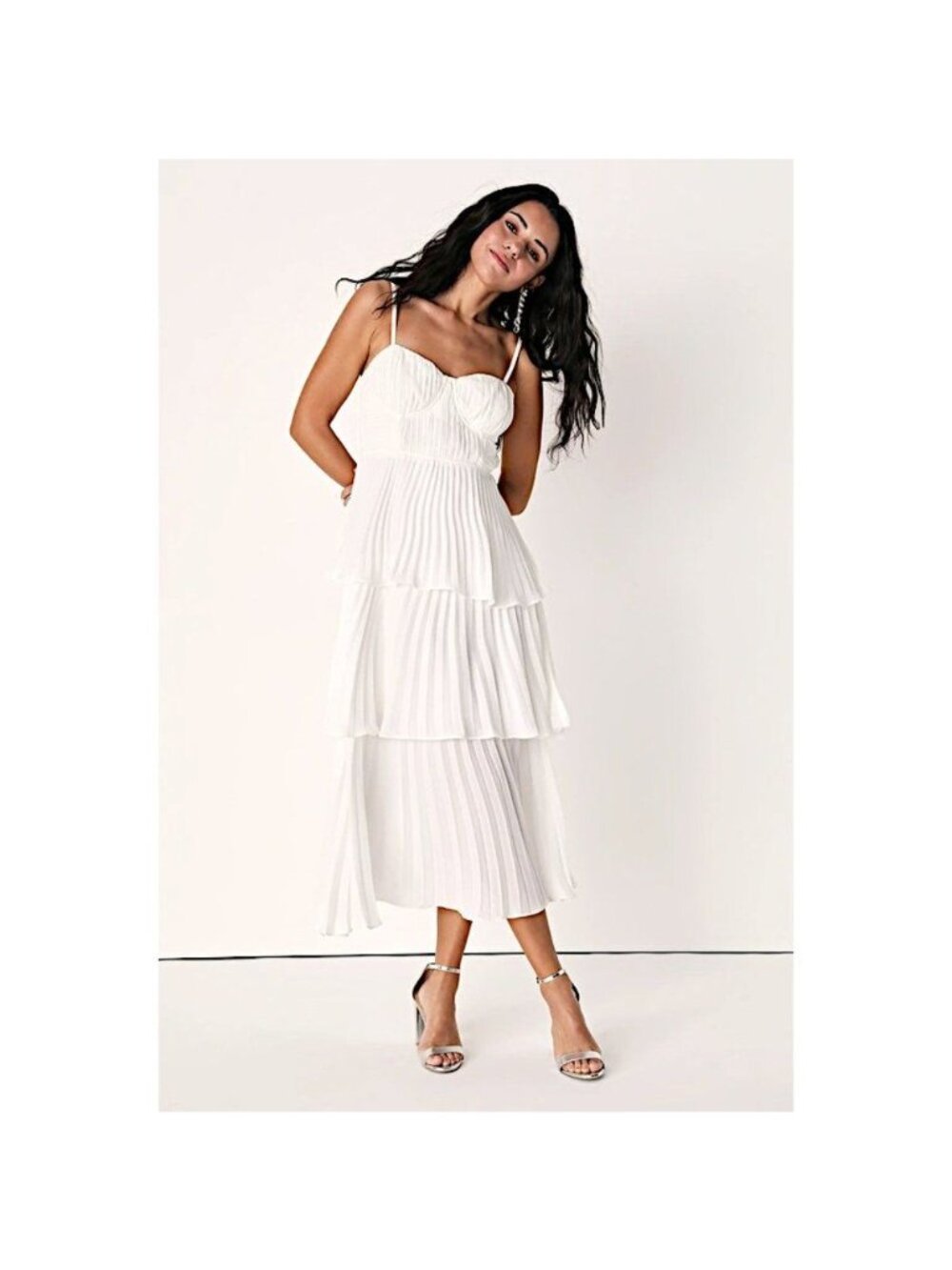 Lulu’s cascading crush white tiered bustier midi dress Party & Cocktail medium